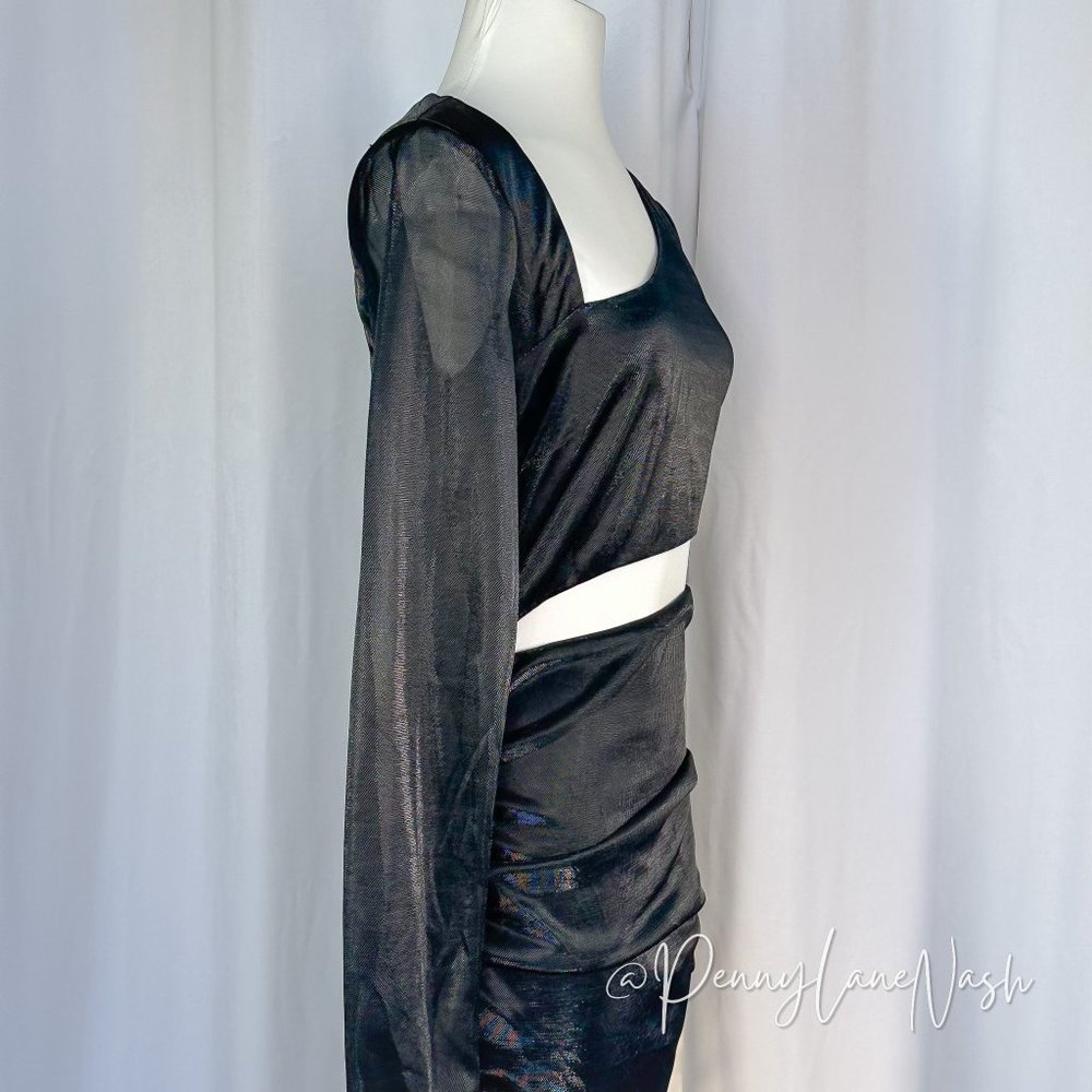 NWT Lulu's Night at the Club Black Metallic Cutout Bodycon Mini Dress Black - Picture 5 of 10